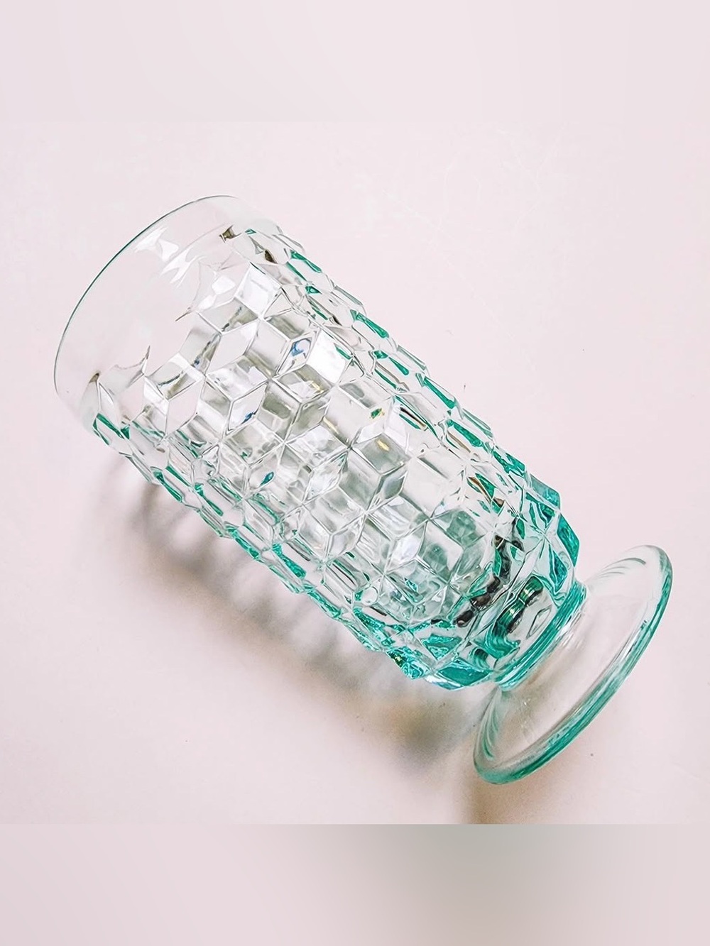 Vintage Indiana Glass Company  Cubist Footed Tea Glasses RARE Aqua